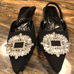 Cuccoo Black Shimmery Slingback Sandals